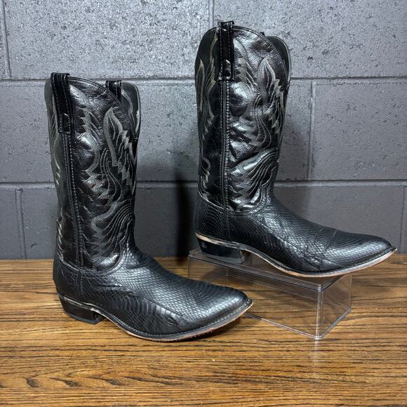 Vintage Laredo 4574 Black Snakeskin Leather Cowboy Boots Men’s 11 Made In Mexico - Picture 1 of 8